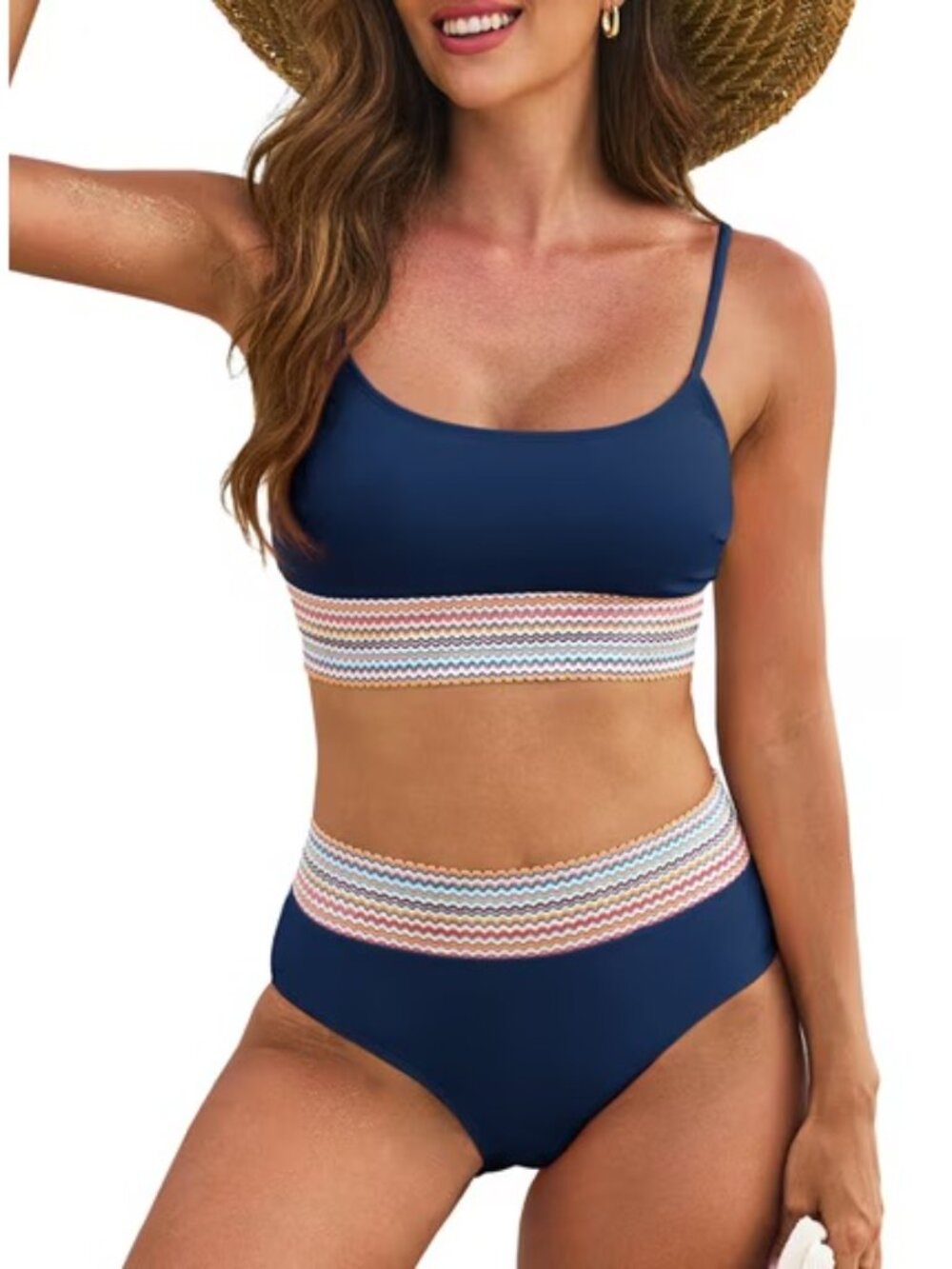 💙 NWT Eytino Navy High Waist Colorblock Bikini Set M